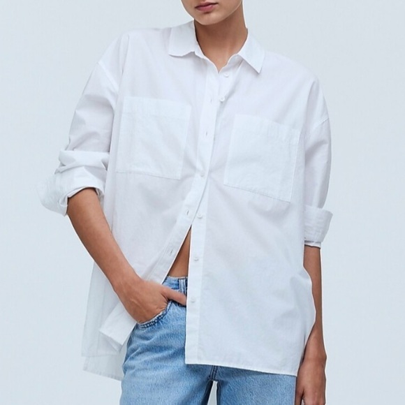 Madewell Oversized Straight Hem Shirt Signature Poplin white‎ size XXS NWT NP064 - Picture 1 of 12